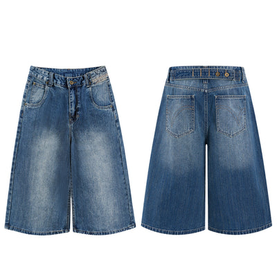 Retro Washed Denim Wide-Leg Bermuda Short