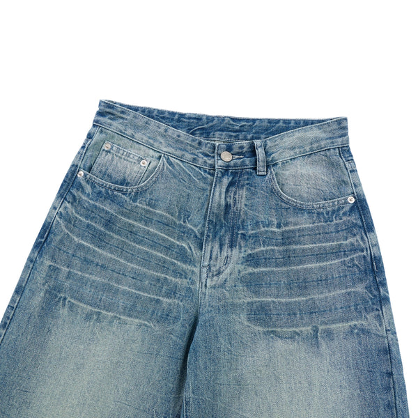Medium Blue 3D-Whisker Baggy Jeans