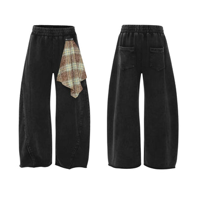 Distressed Vintage Patch Baggy Curved Denim Pants