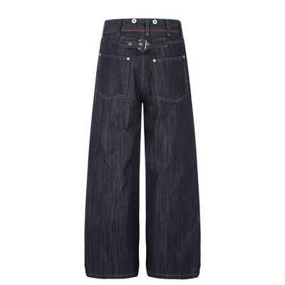 Raw Indigo Wide Leg Jeans with Metal Horsebit Detail