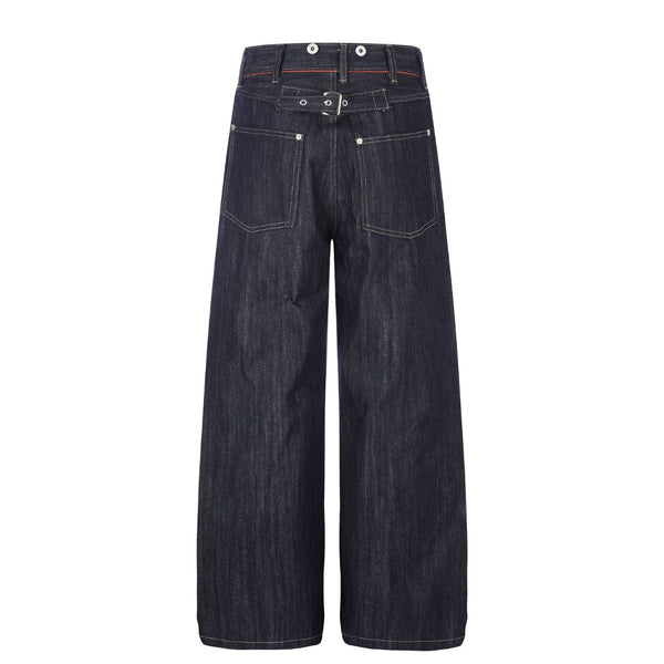 Raw Indigo Wide Leg Jeans with Metal Horsebit Detail