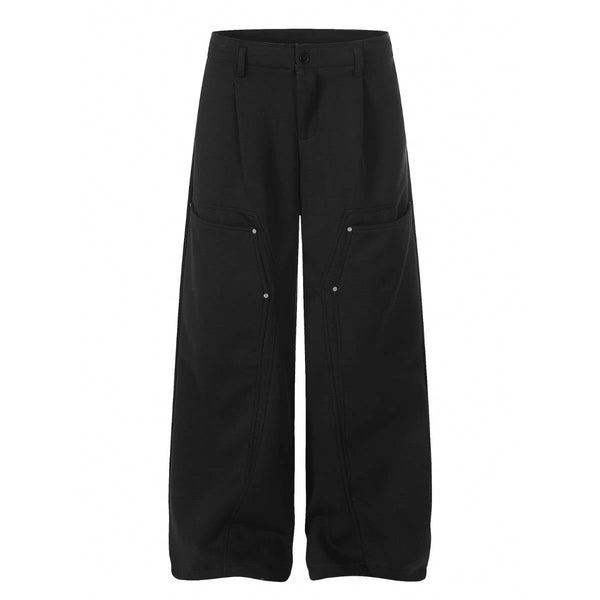 Vintage Street High-Waist Utility Pocket Loose Fit Riveted Wide-Leg Pants
