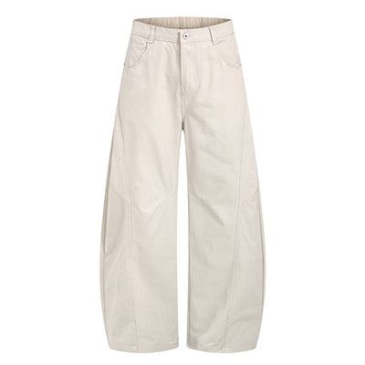 Vintage Washed Curved Panel Barrel-Leg Pants