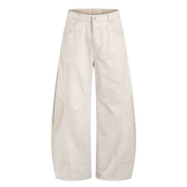Vintage Washed Curved Panel Barrel-Leg Pants