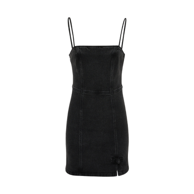 Black Denim Spaghetti Strap Mini Dress