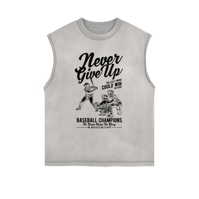 Never Give Up Sleeveless Graphic Tee-INNBLAC