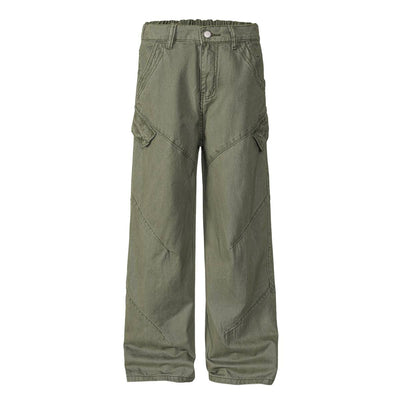 Washed Solid Wide Relaxed Workwear Pants