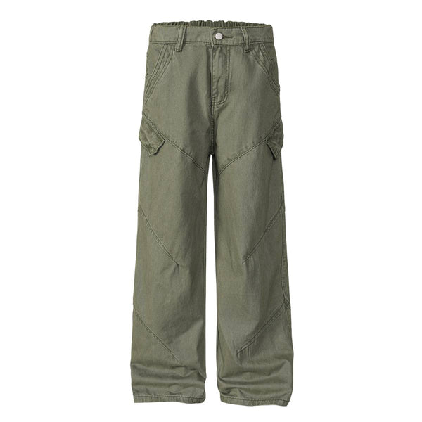 Washed Solid Wide Relaxed Workwear Pants