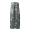 Smoke Rise Wide Leg Floral Print Denim Pants