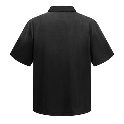 Retro Distressed Cotton Vintage Wash Polo T-Shirt