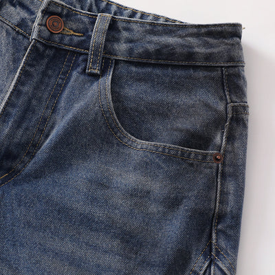 Faded Wash Panel Stitching Barrel-Leg Jeans