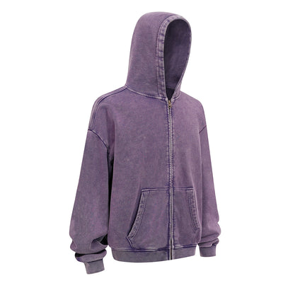 Double Yarn Vintage Washed Zippered Comfort Hoodie