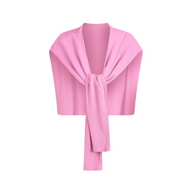 Front Tie Ribbed Knit Shoulder Wrap