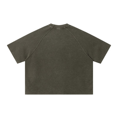 Boxy Waffle Washed Distressed Raglan Tee