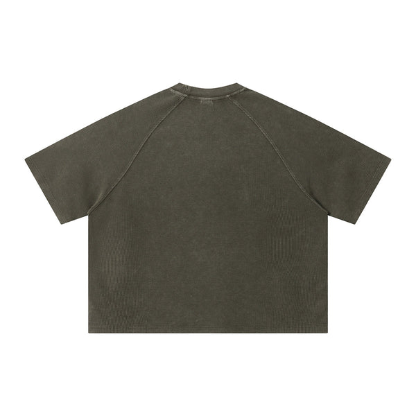 Boxy Waffle Washed Distressed Raglan Tee