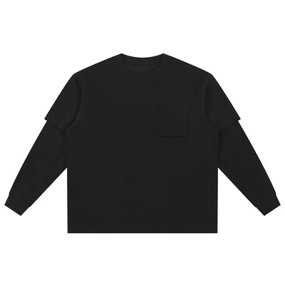 Solid Color Mock Layered Sleeves Sweatshirt