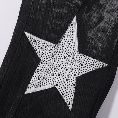 Black Rhinestone Star Appliqué Denim Jeans