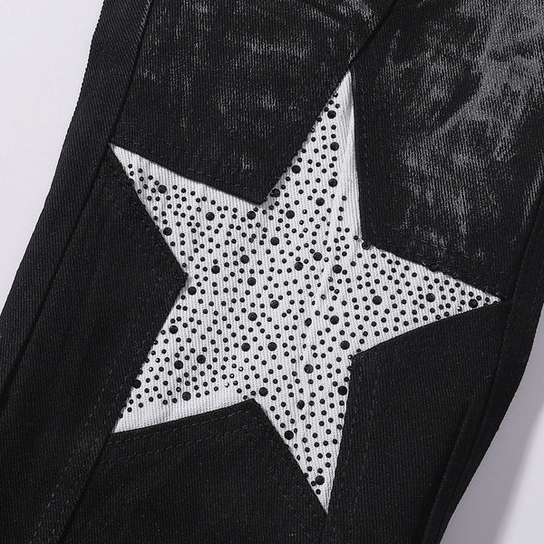 Black Rhinestone Star Appliqué Denim Jeans