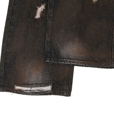 Acid Wash Destroyed Wide-Leg Jeans