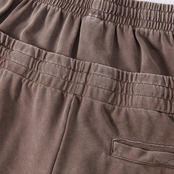 Double Waistband Snow Washed Distressed Shorts