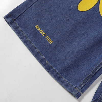 Cartoon Flower Print Denim Summer Streetwear Shorts