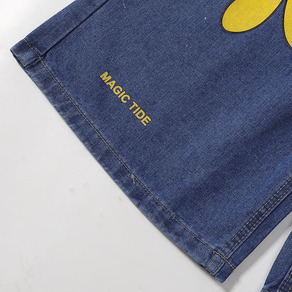 Cartoon Flower Print Denim Summer Streetwear Shorts