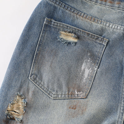 Paint Splatter Heavy Ripped Washed Jeans