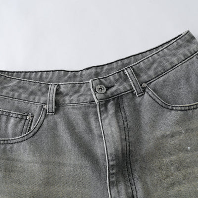 Splash Print Distressed Wash Denim Bermuda Shorts