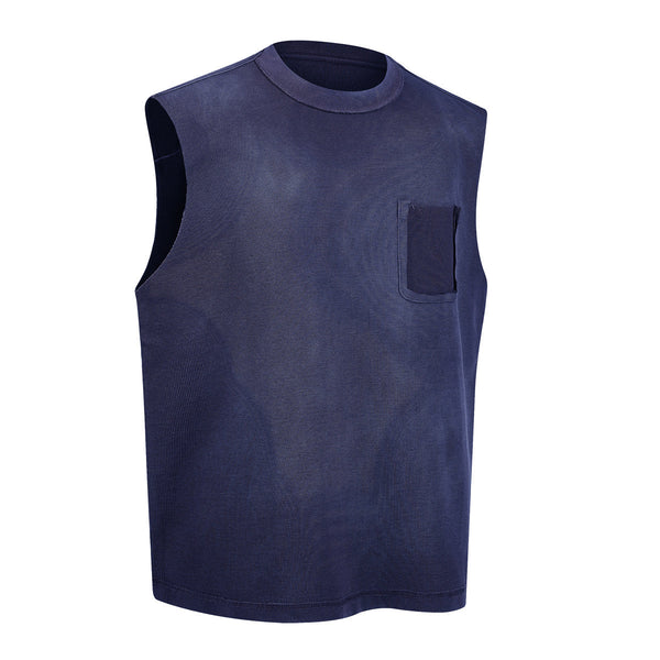 Chest Pocket Knit Sleeveless Relaxed Fit Muscle Tank