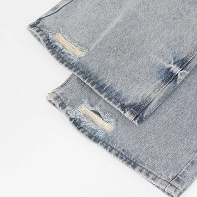 Light Blue Distressed Ripped Straight Jeans