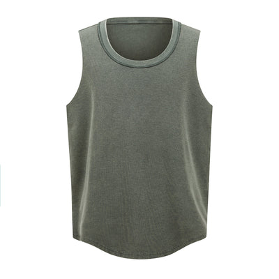 Wax-Dye Waffle Knit Vintage Washed U-Neck Vest