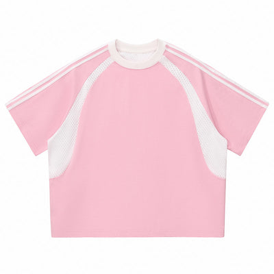 Raglan Sleeve Mesh Panel Sporty Tee