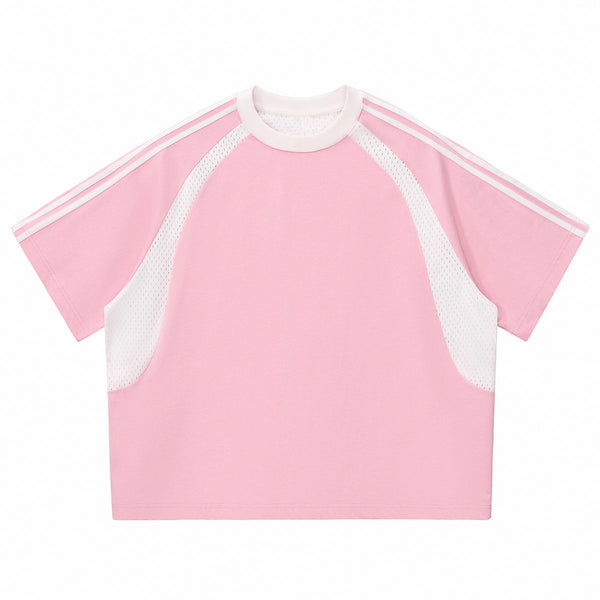 Raglan Sleeve Mesh Panel Sporty Tee
