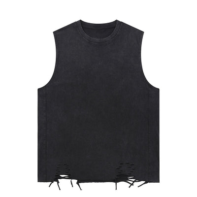 Black Washed Cotton Ripped Muscle Tank 8.25oz