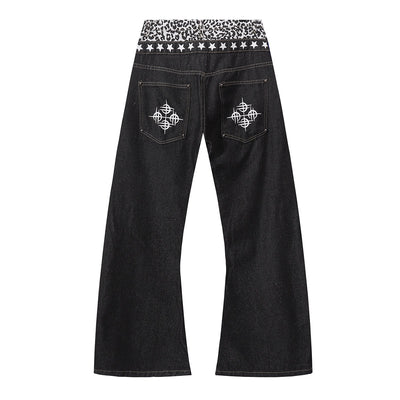 Star Pattern Lace Up High Waist Denim Jeans