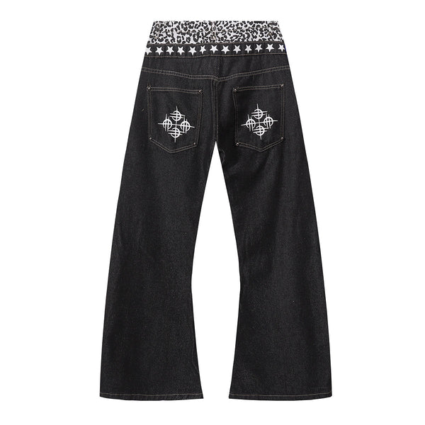 Star Pattern Lace Up High Waist Denim Jeans