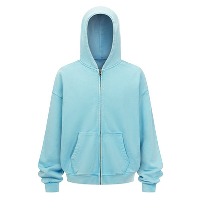 Double Yarn Vintage Washed Zippered Comfort Hoodie