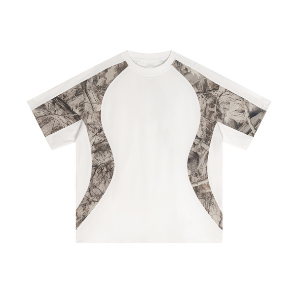 Curved Side Splice Contrast Panel Graphic Tee