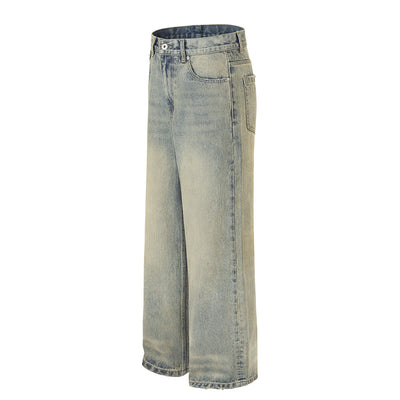 Vintage Wash Distressed Wide-Leg Jeans