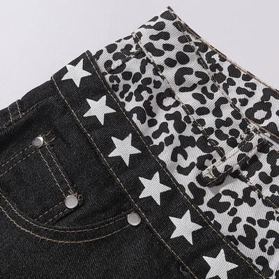 Star Pattern Lace Up High Waist Denim Jeans