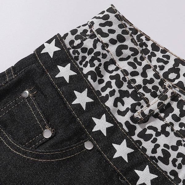 Star Pattern Lace Up High Waist Denim Jeans