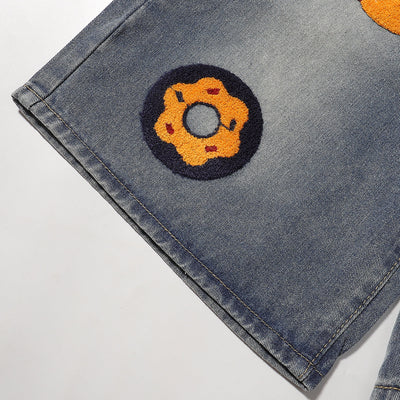 Cartoon Food Embroidery Fun Streetwear Denim Shorts