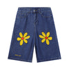 Cartoon Flower Print Denim Summer Streetwear Shorts