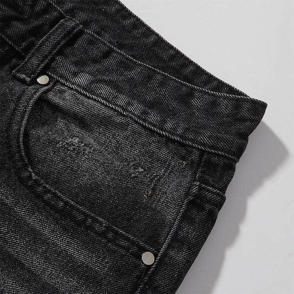 Black Acid Wash Distressed Wide Leg Denim Jeans