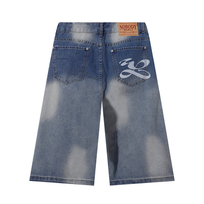 Distressed Ripped Panel Stitching Streetwear Denim Shorts