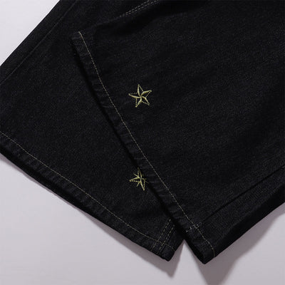 Celestial Star Embroidery Faded Wide Leg Jeans