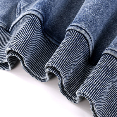 Knit Denim Kangaroo Pocket Hoodie