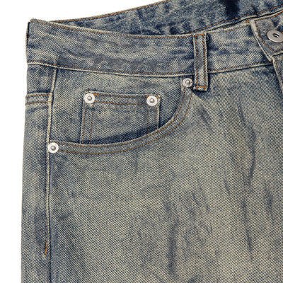 Faded Blue Vintage-Sanded Wide-Leg Jeans