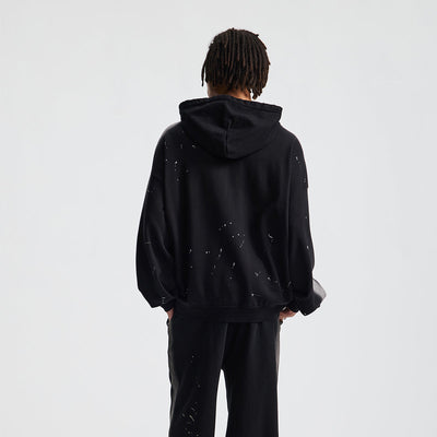 Distressed Paint Splatter Zippered Hoodie