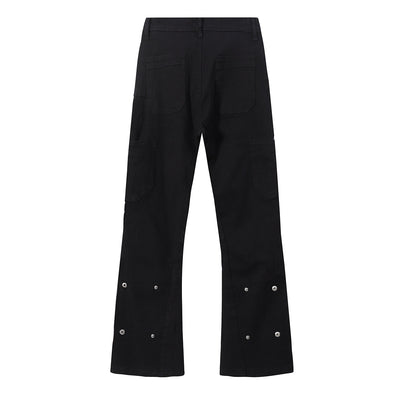 Snap Detail Slight Flared Hem Cargo Pants